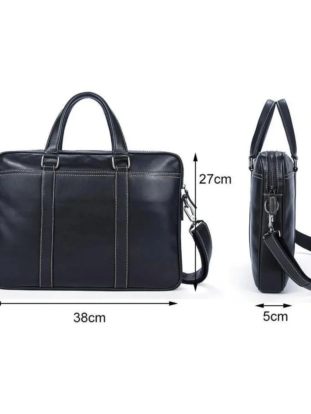 Men's Black Leather Briefcase Messenger Bag - Classic Professional Carry